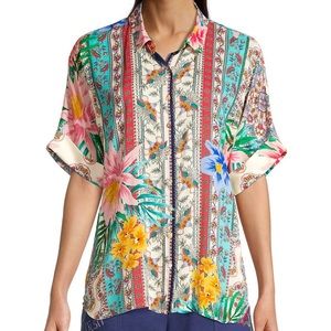 Johnny Was Floral Clover Button Down Boho Top Blouse